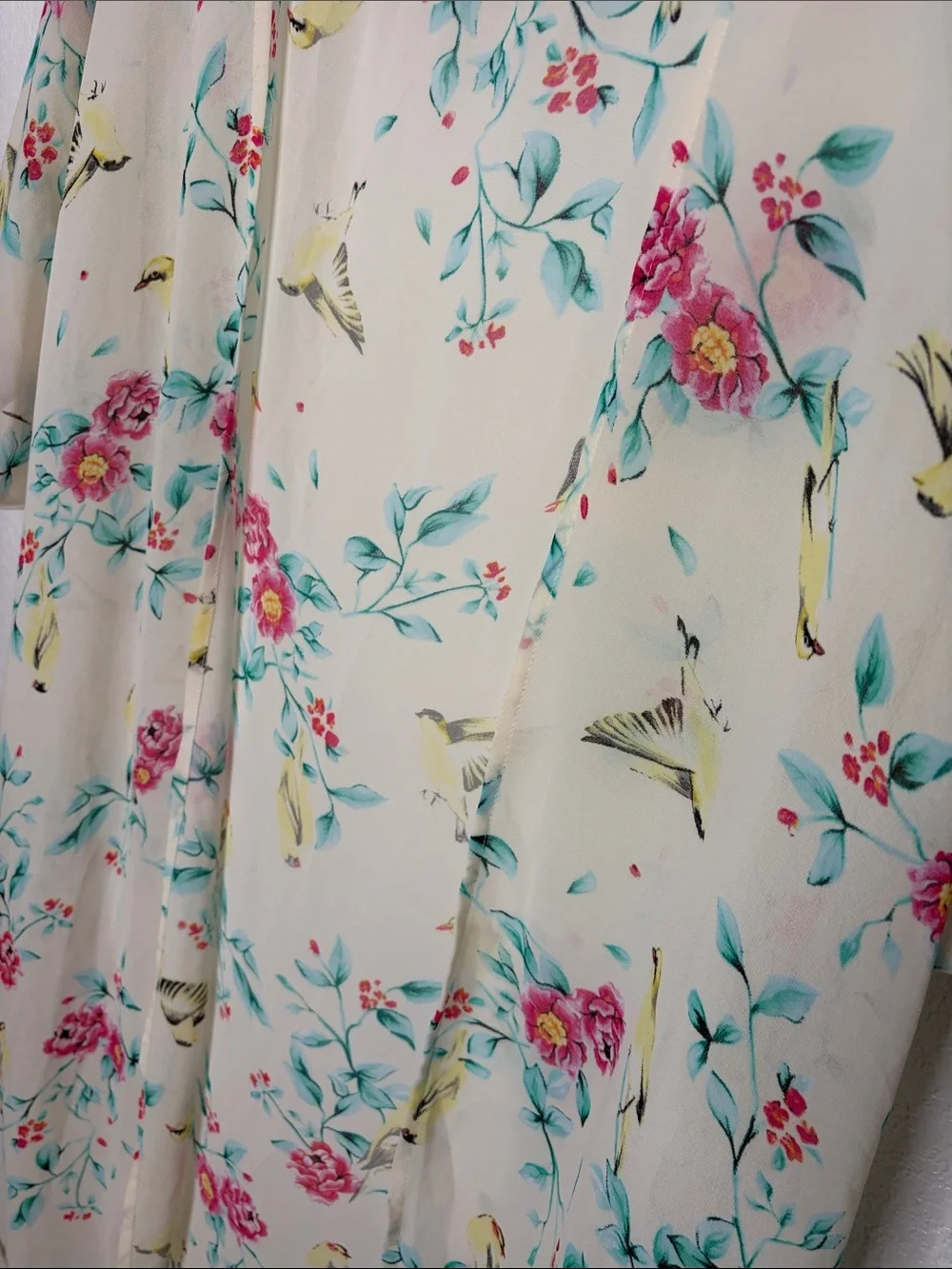 Torrid White Bird & Floral Duster Kimono Topper Size 0X/1X Boho Cottagecore